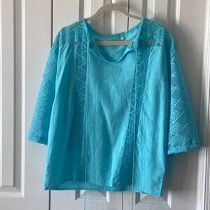 Large,light weight summer top,cotton lace sleeves,tie at neck.
